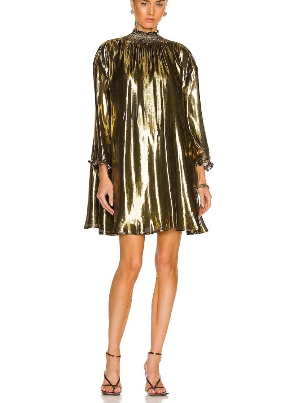 NEW $595 RHODE PRIYA METALLIC SILK BLEND TRAPEZE STYLE MINI DRESS #12 SIZE XS/S